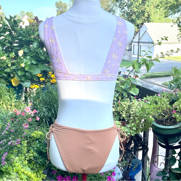Dippin’ Daisy’s 2 Piece Bikini Pink Floral and Tan Both Pieces Size Small - Picture 5 of 16